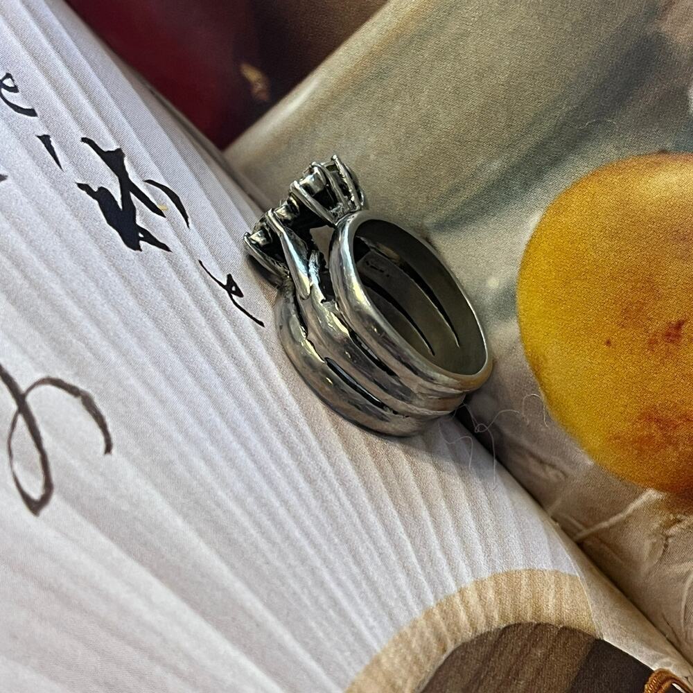 Vintage Designer Sterling Silver Ring Wide Signed 925 Stamp Missing Stone sz 6.5 - Picture 2 of 8